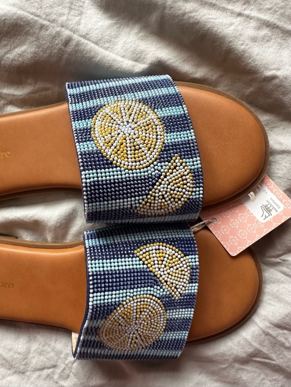 Nanette Lepore Beaded Lemon Slide Sandals Blue Stripe Size 9.5 - Picture 5 of 8